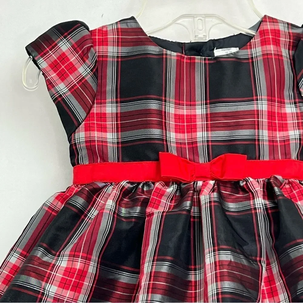 Carter’s black and red tartan taffeta holiday dress with red bow